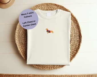 Embroidered Dachshund Organic T-Shirt: Sausage Dog Gift