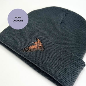 Vulture embroidered beanie hat. Winter hats for bird lovers. Embroidered vulture hat, Gift idea for vulture lovers. Bird watching gift ideas