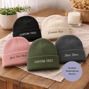 Custom Text Embroidered Beanie: Personalised Unisex Hat, Add your quote hat