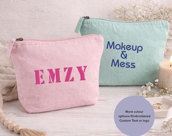 Neceser de algodón bordado personalizado, estuche cosmético con nombre personalizado