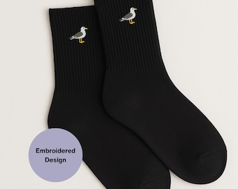 Calcetines de Gaviota Bordados: Ideas de regalo para amantes de los pájaros de algodón. Accesorios con diseño de gaviota.