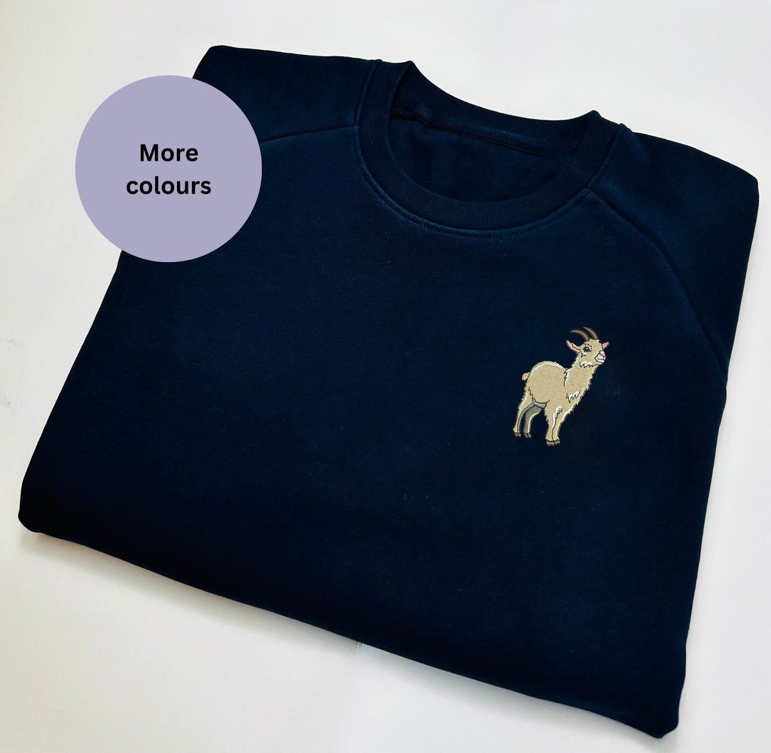 Goat Embroidered Sweatshirt Farm Animal Embroidered Jumper. Embroidered