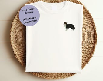 Camiseta Border Collie bordada: regalo unisex de algodón orgánico para amantes de los perros.