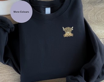 Scottish Highland cow Sweatshirt (unisex) , Highland cow sweater Farm animal embroidered sweater Highland cow clothes cow jumper
