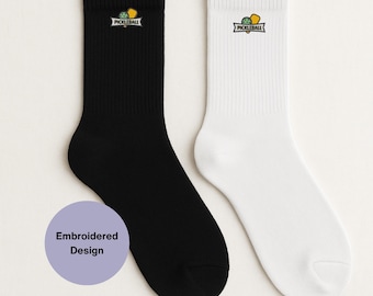 Calcetines de pickleball bordados, calcetines deportivos, diseño de pelota de pádel.
