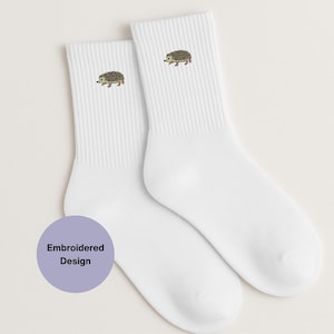 Hedgehog Embroidered Crew Socks: Cotton Blend, Cute Animal Gift