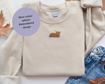 Embroidered Highland Cow Sweatshirt, Farm Animal Crewneck, animal gift ideas