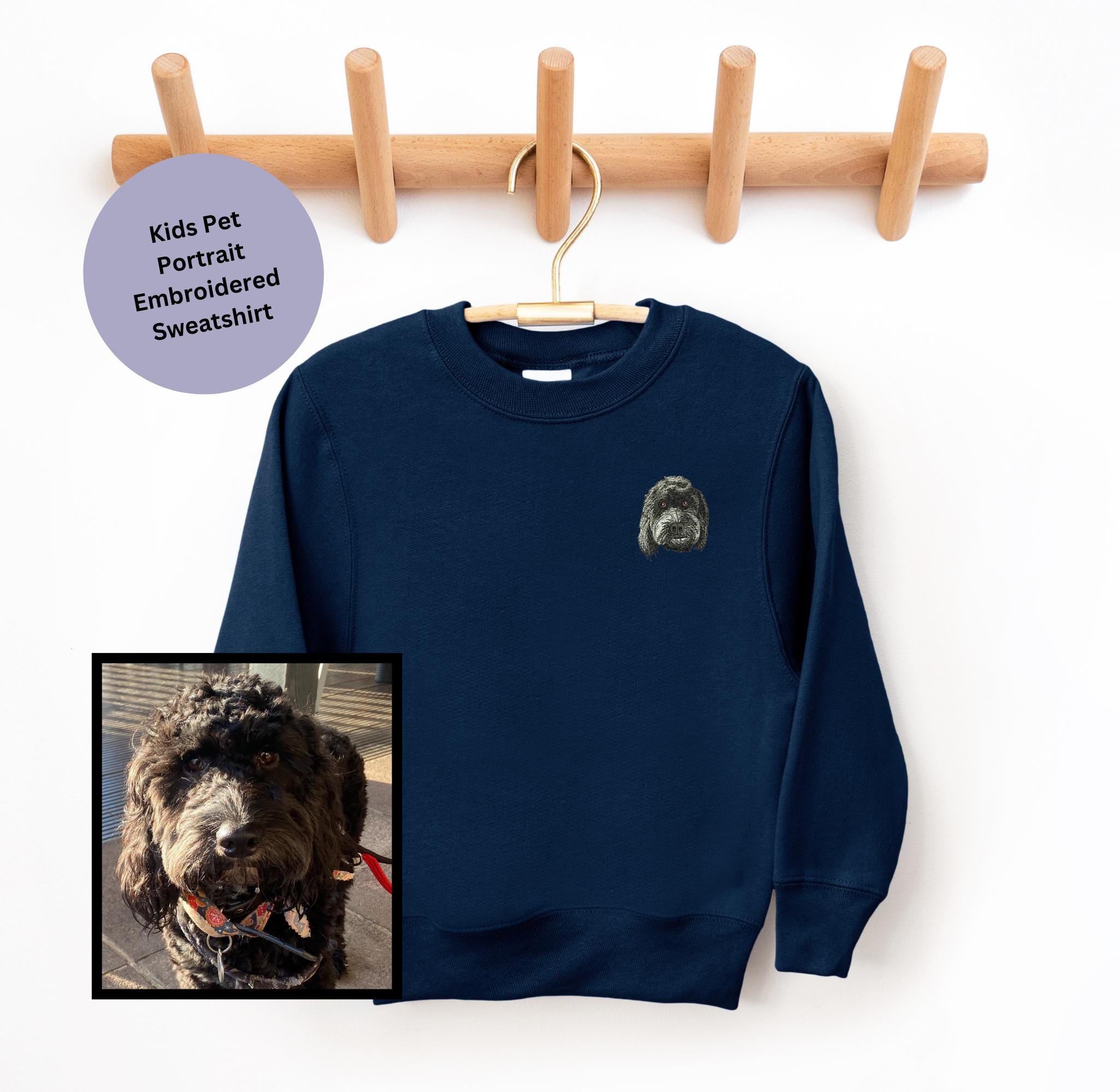 Personalised Pet Portrait Kids Sweatshirt: Custom Embroidered Animal clothing. Pet owners Gift ideas