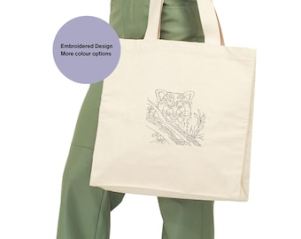 Red Panda Embroidered Tote Bag: Cotton Canvas Line Art. Woodland Animal gift ideas