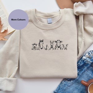 Farm Animals Embroidered Sweatshirt unisex Farm Animal Jumper Sheep, Horse Chicken Donkey Cow  Pig sweatshirt. Farm clothes minimalist