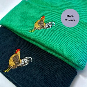 Farm Chicken Embroidered Beanie, Winter warm Unisex embroidered animal beanie hat. Beanie hat for farmers. knit chicken hat chicken gifts