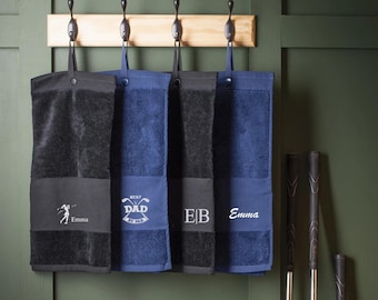 Toalla de golf bordada personalizada con clip, nombre o iniciales personalizadas, regalo deportivo de lujo de algodón.