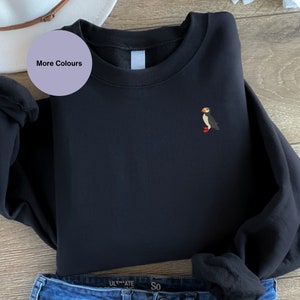 Puffin Bird embroidered Sweatshirt:  Unisex Jumper,  Bird embroidered clothing. Puffin lovers gift ideas. Embroidered puffin sweater
