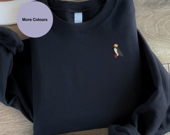 Puffin Bird embroidered Sweatshirt unisex Bird Jumper.  Bird embroidered clothing. Puffin lovers gift ideas. Embroidered puffin sweater