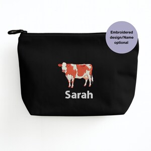 Hereford cow embroidered accessory bag, Embroidered farm animal gift ideas. Cow lovers gift ideas, Embroidered make up bag, lead bag