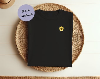 Koszulka z haftowanym słonecznikiem: Organiczna odzież unisex na lato