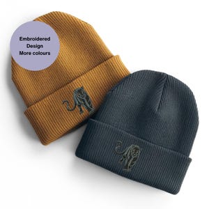 Black Panther embroidered beanie hat, Unisex embroidered beanie hat. Embroidered accessories. Wildlife animal gift ideas