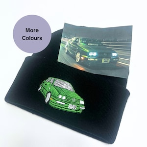 車の刺繍が入ったカスタムビーニー帽。パーソナライズされた車の帽子。あなたの車の刺繍入り帽子を追加しましょう。車好きの方へのギフトアイデア。メカニックへのギフトアイデア