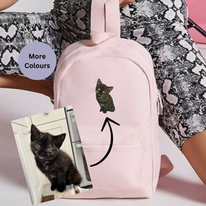 Custom pet  embroidered mini essential rucksack. Adults & Kids unisex mini backpack. Pet portrait rucksack Add you pet embroidered bags