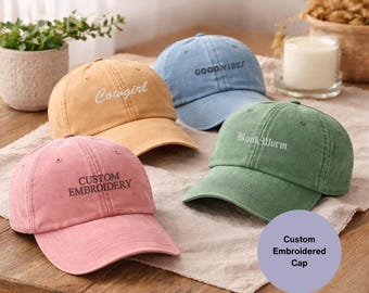 Añade tu texto bordado en la gorra, gorra personalizada estilo vintage. 14 colores, gorra con logotipo personalizado.