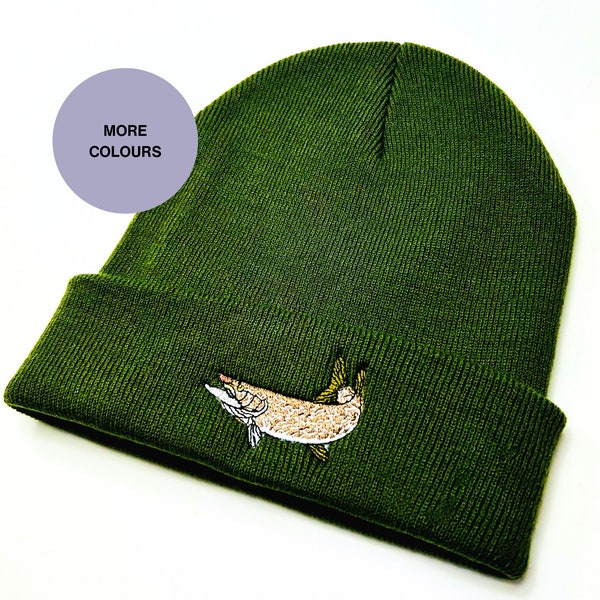 Pike fishing hat, Fishing accessories, Gifts for fisherman and fisherwomen. Pike lovers. fathers day gift for him embroidered beanie