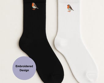 Calcetines deportivos con bordado de petirrojo, calzado minimalista de algodón con diseño de pájaro natural