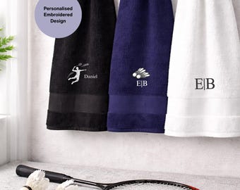 Toalla deportiva de bádminton personalizada, toalla con nombre bordado personalizado para entrenamiento y partidos.