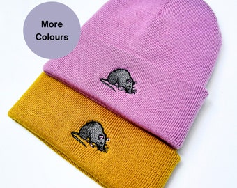 Embroidered Rat Beanie: Unisex Winter Hat, Rat Lover Gift - Etsy