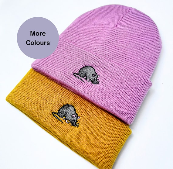 Embroidered Rat Beanie: Unisex Winter Hat, Rat Lover Gift