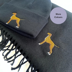 Vizsla dog Winter scarf and Beanie hat Set, Vizsla hat, Vizsla scarf. Embroidered accessories for dog walkers. Vizsla gift ideas