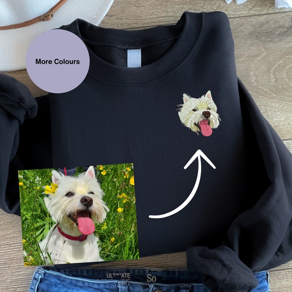 Pet embroidered sweatshirt. Unisex embroidered pets on sweats. Embroidered pet portrait clothing. Custom pet sweatshirt. Dog walkers gift