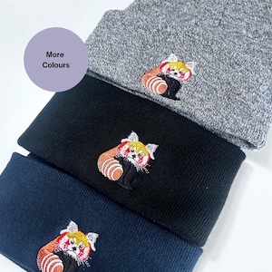Embroidered Red Panda  Beanie hat Woodland animal lovers gift ideas. Winter warm red panda embroidered beanie hat. Gift for Panda lovers