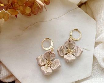 Hydrangea Collection Gold | Botanical embossed | Contemporary statement dangle earrings | drop handmade earrings | modern chic