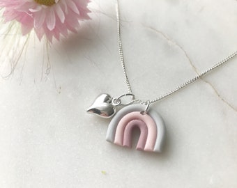 Sterling Silver Rainbow Heart necklace jewellery | Charm |Delicate | Mother Daughter Gift Set | Kids Girls Ladies | rainbow charms |