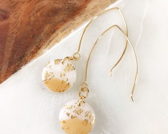 Natural rose petal flower delicate gold statement polymer clay dangle earrings hypoallergenic