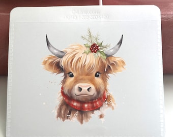Vinyl Adhesive Pocket | Planner Pocket | Notebook Pocket | Christmas Highland Cow | Planner Accessories | Self Adhesive Pocket