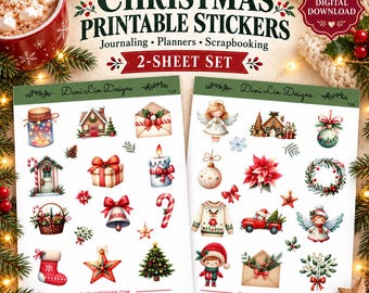 Festive Holiday Planner Stickers: 2-Sheet Set with Christmas Trees, Greenery, Candles (Digital Download)