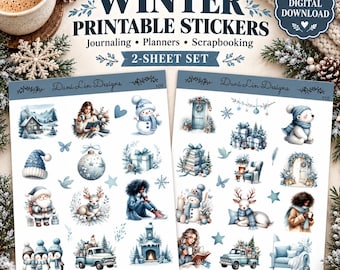 Winter Printable Stickers: 2-Sheet Digital Download for Planners | PDF - PNG - Silhouette Studio Cut File