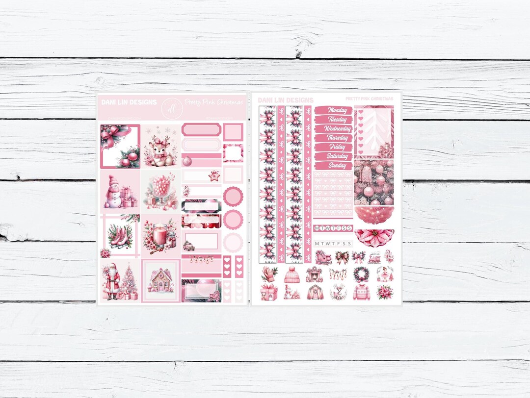Pretty Pink Christmas Hobonichi Cousin Sticker Kit | Christmas Stickers ...