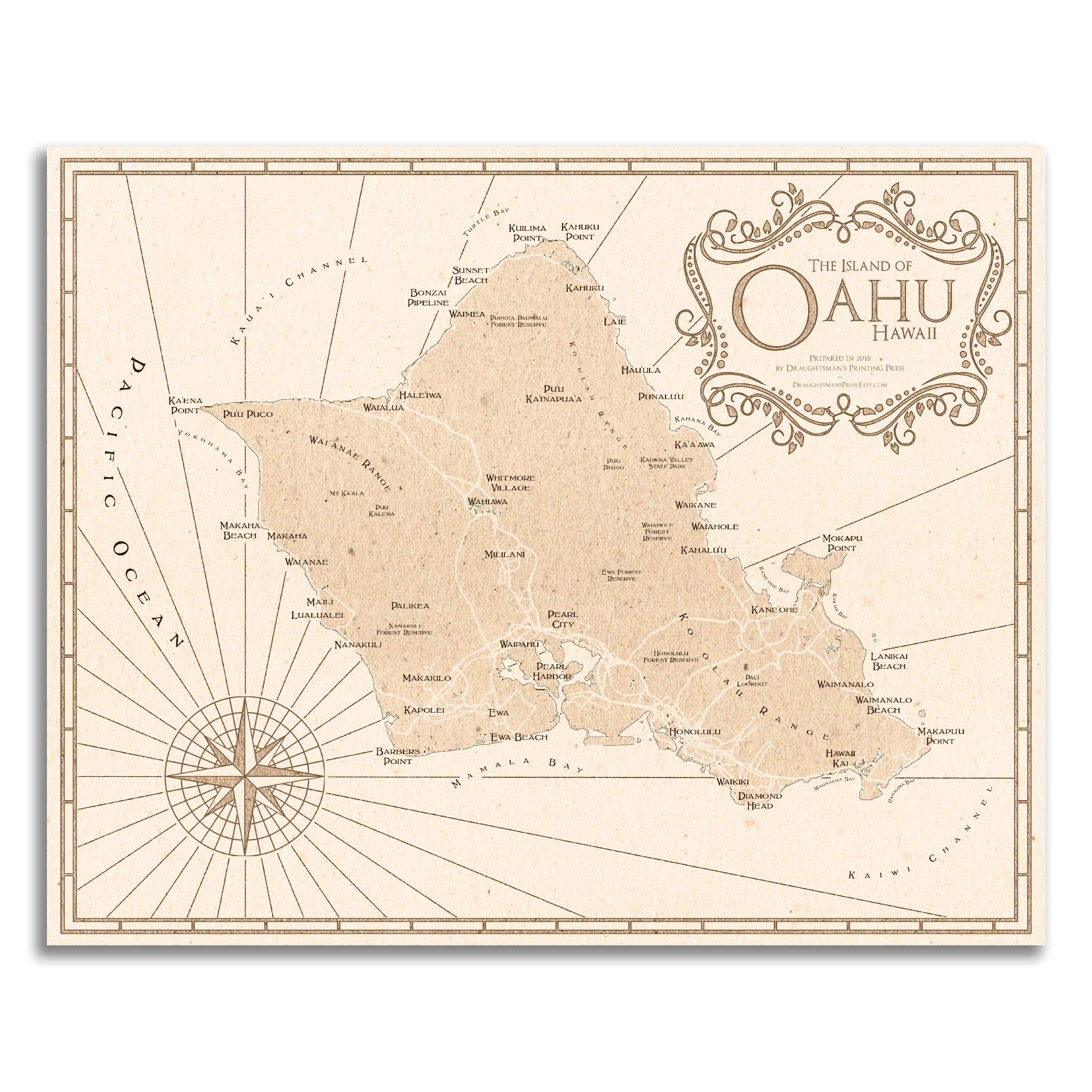 Oahu Map Hawaii Art Oahu Print Oahu Poster Oahu | Etsy