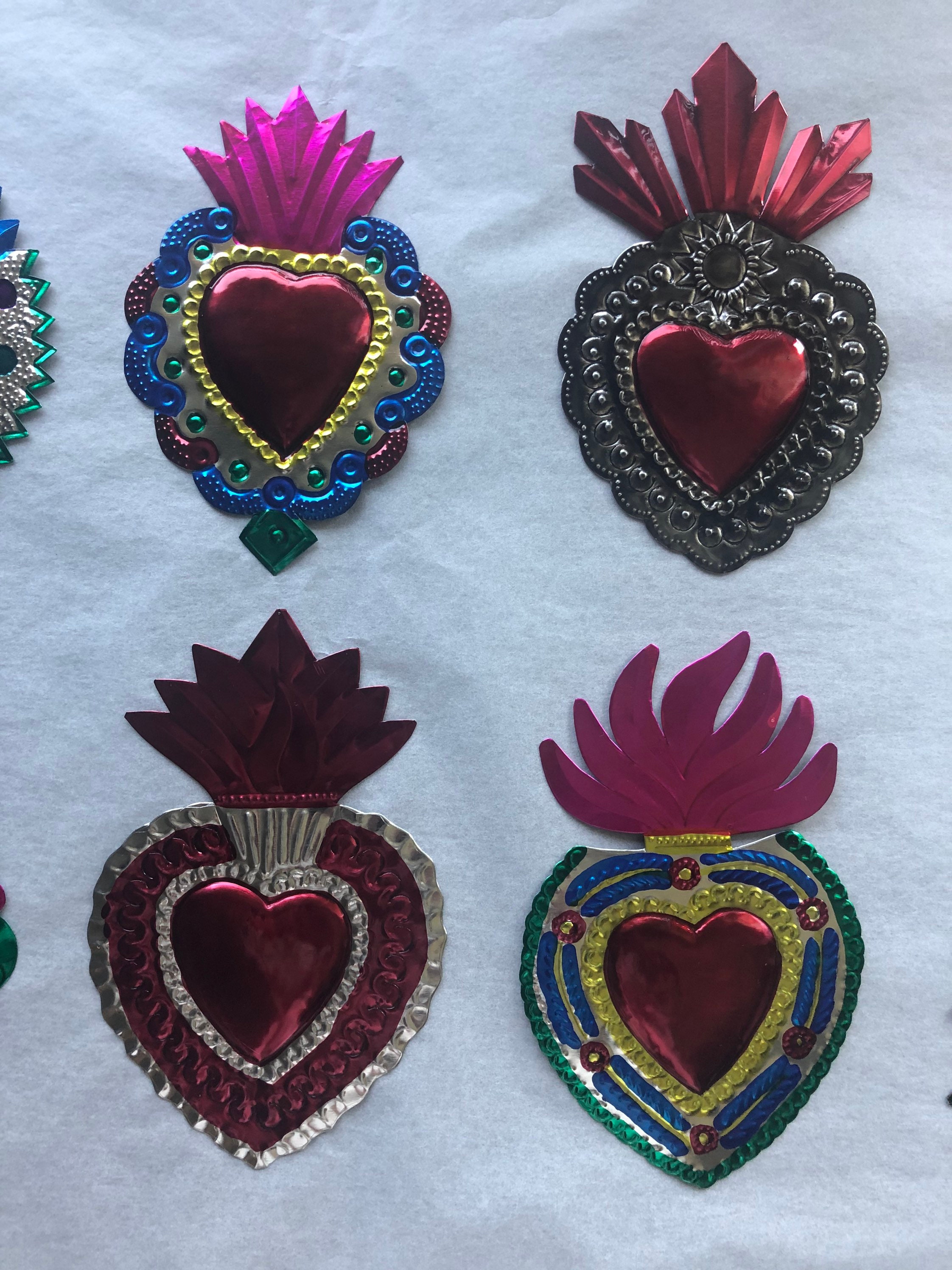 Mexican Embossed Tin Hearts Milagros Etsy