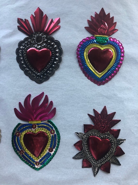 Mexican Embossed Tin Hearts Milagros Etsy