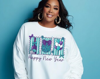Retro Pastel New Year PNG | Champagne, Disco Ball, Balloons (Digital Download)