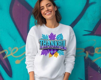 Thankful Fall Leaves PNG | Thanksgiving Plaid Design (Digital Download)