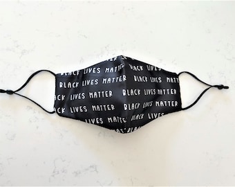 Black Lives Matter - BLM Print - Stylish Reusable Sheen (Silky) Face Mask - with filter pocket & adjustable ear loops, 50% donation to LPP