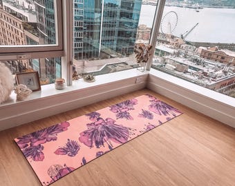 Floral Yoga Mat – Non-Slip Microfiber Suede, Natural Rubber (Extra Thick)