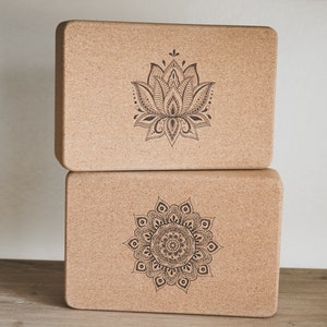 Flower Mandala Cork Yoga Block Flower & Star Pair