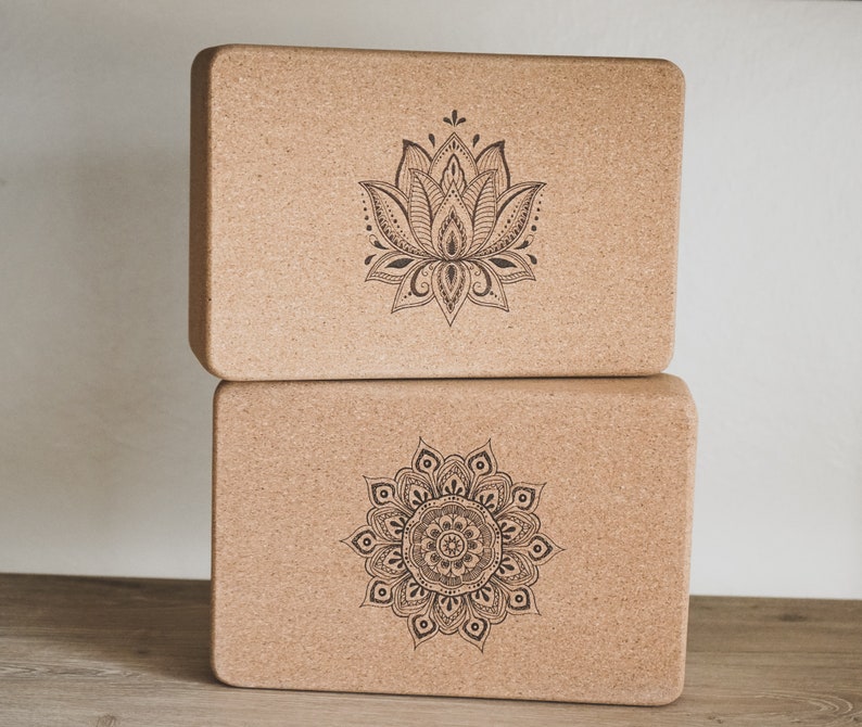 Flower Mandala Cork Yoga Block Flower & Star Pair