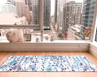 Indigo Splatter Print Yoga Mat - thick yoga mat, hot yoga mat, microfiber suede & natural tree rubber 6mm thick, durable, washable