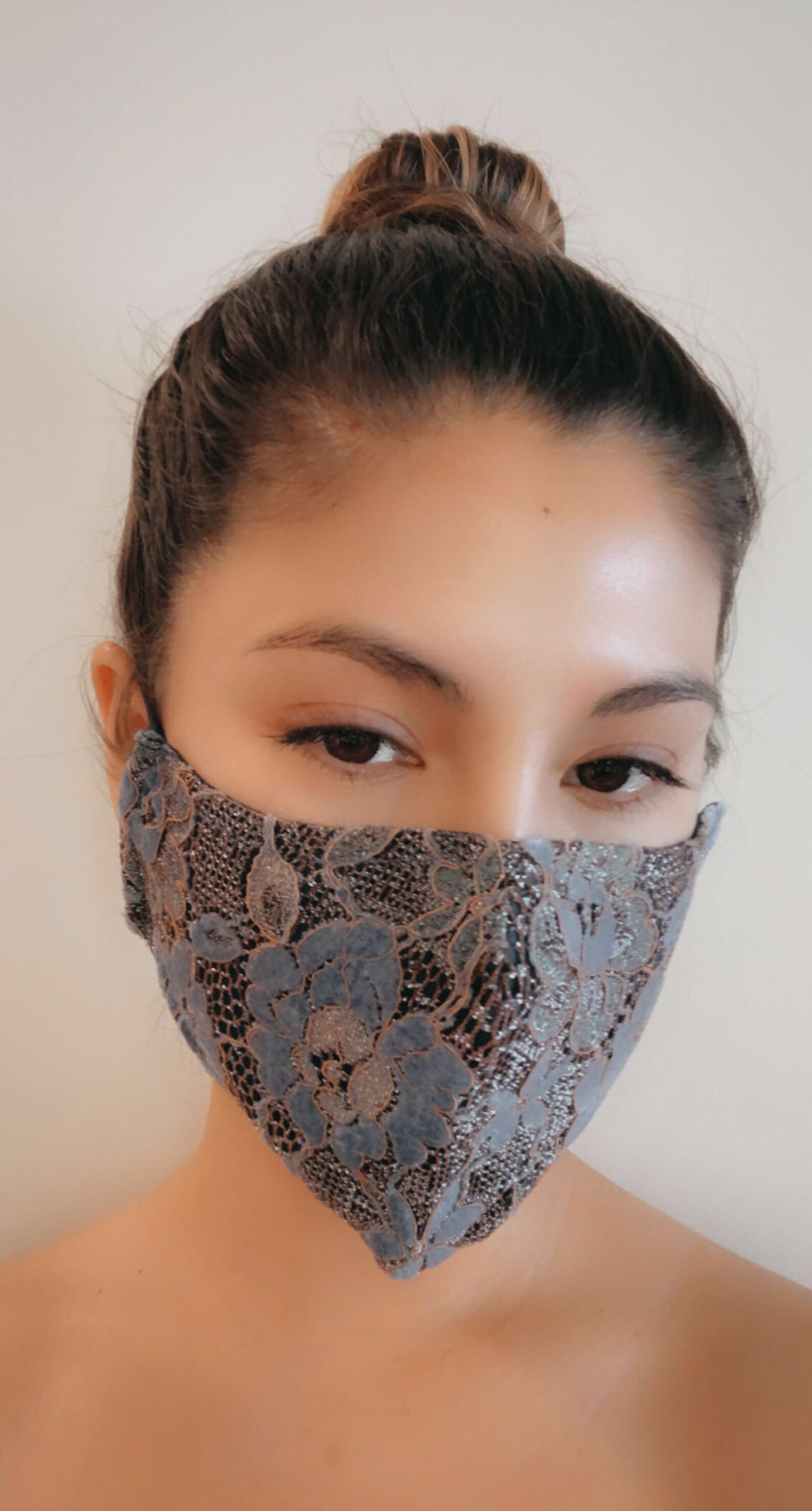 Black & Blue Floral Lace Face Mask Stylish Reusable Face Etsy